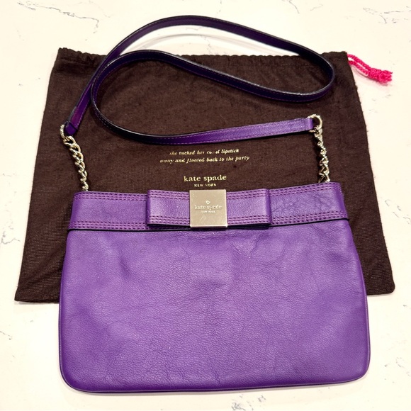Kate Spade Medium Vintage Purple Leather Crossbody Bag with Bow and Gold Accents - Picture 3 of 14